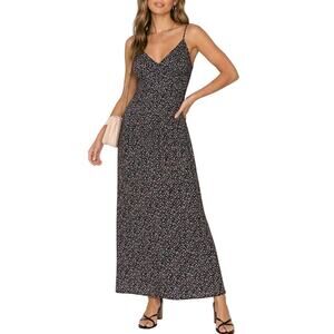 open lace back dress Evienna Halter Maxi Dress Blue Check